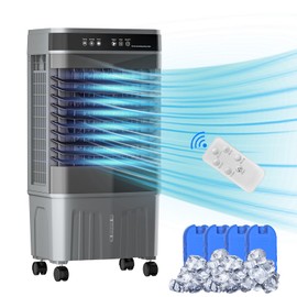 Zynkez Portable Air Cooler, 1800CFM Evaporative Swamp Cooler with Remote & 12H Timer, 3-in-1 Cooling Modes, 5.3Gal Water Tank & 4 Ice Packs, 3 Speeds for Indoor Outdoor Use in Room, Garage, Patio