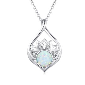 CRWENG Opal Lotus Necklace for Women 925 Sterling Silver Opal Lotus Pendant Necklace Dainty Lotus Flower Necklace Opal Lotus Yoga Necklace Opal Lotus Jewelry Gifts for Women