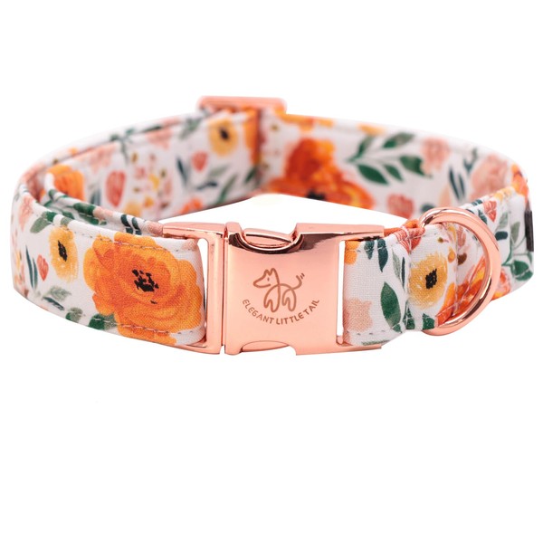 Elegant Little Tail Fall Dog Collar - Durable Orange Floral
