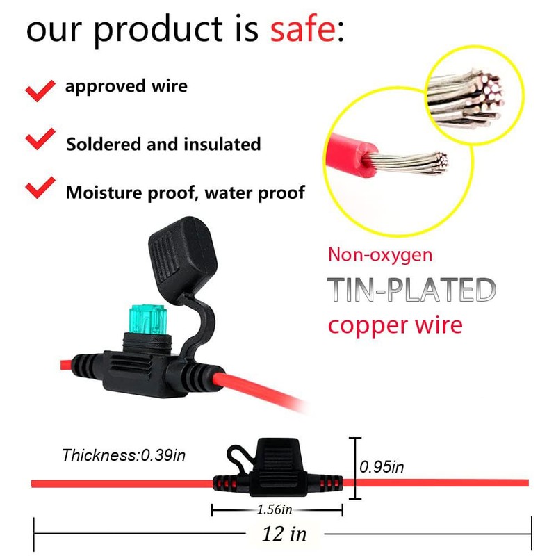 VANTRONIK Waterproof MINI Inline Fuse Holder with 16 Gauge AWG