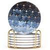 Vibiliyou Absorbent Coasters Blue Cube Coasters with Gold Holder Round