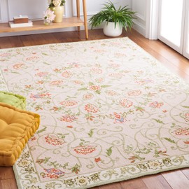 SAFAVIEH Chelsea Collection Accent Rug - 3'9" x 5'9", Beige & Green, Hand-Hooked French Country Wool, Ideal for High Traffic Areas in Entryway, Living Room, Bedroom (HK330A)