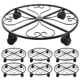 lucpur 6 Pack Metal Plant Caddy with Wheels 16 Inch Large Plant Stand with Wheels Heavy Duty Wrought Iron Rolling Plant Caddy Plant Dolly Plant Rollers Plant Cart Large Plant Mover
