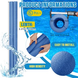 Hanaive 6 Pcs 40 Inch x 4.1 Inch Jumbo Foam Pool Noodles Pipe Insulation Tube Large Swimming Swim Hollow Noodle Bulk for Floating Craft Projects Pre Slit Clamp Protection Padding Bumper (Blue)