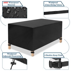 JESTOP - Fundas para muebles de patio, rectangular 600D, impermeable, resistente al viento, tela Oxford, antirayos UV, para mesa y silla (67 pulgadas de largo x 37 pulgadas de ancho x 28 pulgadas de