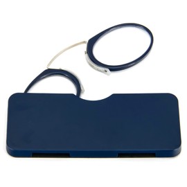 REAVEE Ultra Thin Armless Reading Glasses for Men Women, No Temple Pinch Nose Clip on Readers Small Pocket with Mini Portable Case, Blue +1.5