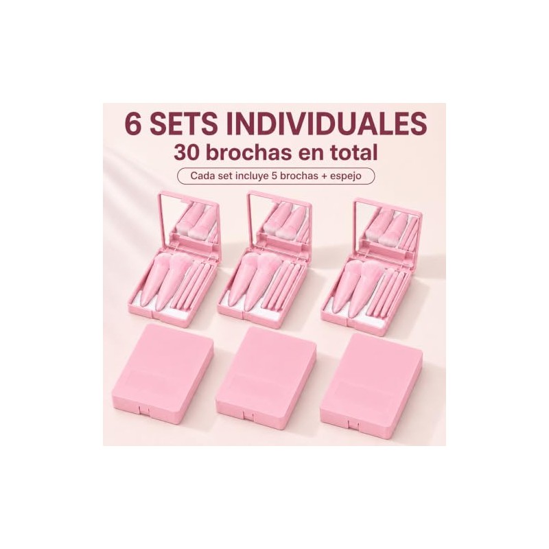 6 Kits de Brochas de Maquillaje para Regalo con Espejo,