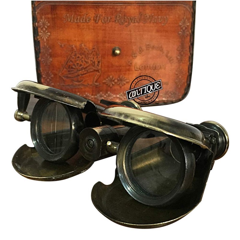 Double Lance Binoculars/Monocular Solid Antique Brass Telescope With Leather Case
