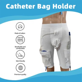 WEEOATAR Nephrostomy Bag Underwear, Catheter Leg Bag Holder, Catheter Stabilization Device for Foley, Nephrostomy, Suprapubic & Biliary Catheters Holds (2) 500ml Nephrostomy Bags (White, L)