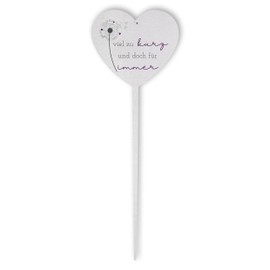 Dolorino Grabstecker Edelstahl Herz mit Spruch | viel zu kurz und doch für Immer | Grabschmuck | Dekoration Gedenkstätte | eine wetterfeste Erinnerung aus Edelstahl | 28cm