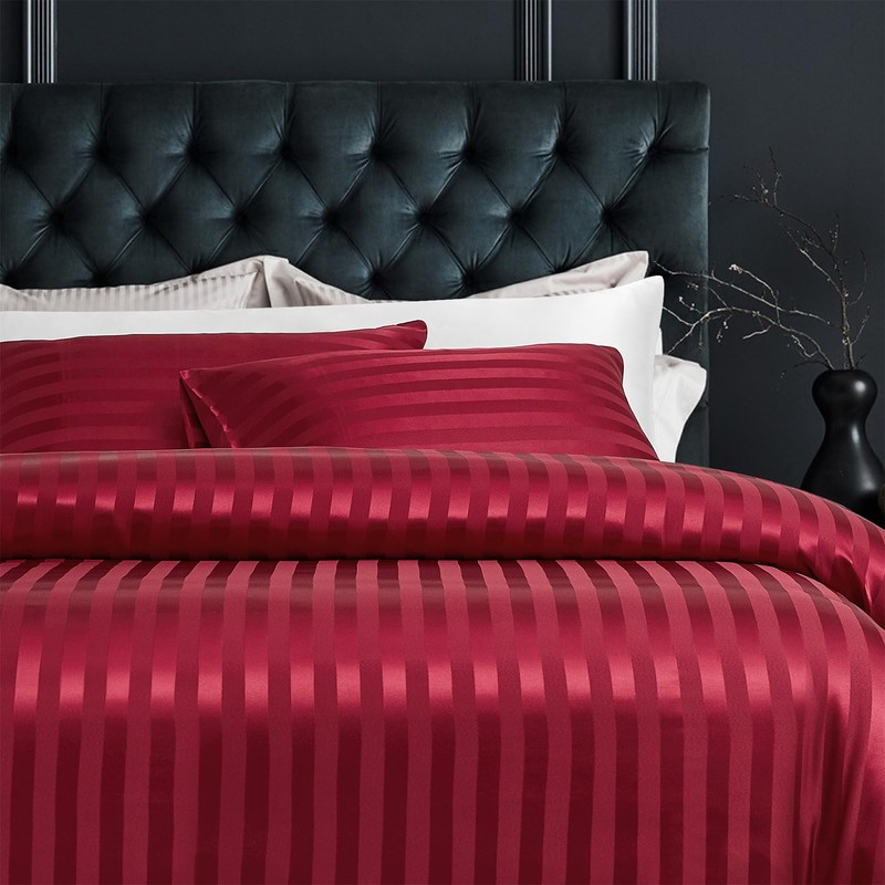 YASMENG Satin Duvet Cover 140 x 200 cm Red Stripe