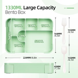 QCQHDU Bento Lunch Box, 1330ML Leakproof Bento Box für Kinder Erwachsene, Lebensmittel-Container mit 7 Fächern und Besteck-Set, Snack-Box für Kinder Schule Büro Mikrowelle spülmaschinenfest