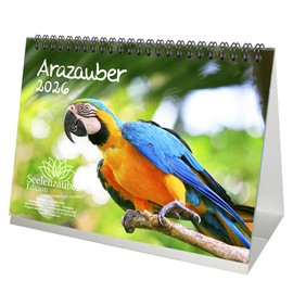 Arazauber DIN A5 Desk Calendar for 2026 Macaw Parrots - Gift Set Contents: 1 x Calendar 1 x Christmas Pendant 1 x Greeting Tag (3 Pieces Total)