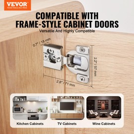 VEVOR 60 Packs Partial Overlay Kitchen Cabinet Door Hinges, 105 Degree Opening Angle Soft Close Concealed Cupboard Hinges for Framed Cabinet, with Mounting Screws