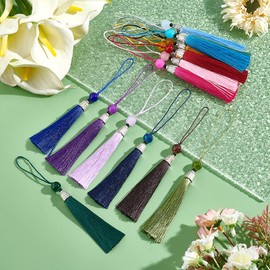 PandaHall 17 Colors 34pcs Tassel Fringe Charms Chinese Knot Handmade Material Curtain Key Chain Car Charm Graduation Party Tassel Bookmark Earrings Handmade Accessory Parts Decoration Parts