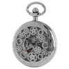 Double Open Silver Gear and Star Men's Mechanica Pocket Watch