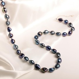 COYATE Black Tahitian Baroque Pearl Necklace for Women | 9-10mm Unique Natural Pearls with Hand-Carved 925 Sterling Silver Beads | Organic Luxury Jewelry Gifts for Birthday/Anniversary/Mother's Day