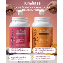 Pack 2 Colágeno Hidrolizado Lumihass Fresa Y Naranja 1.2 Kg I 48 Porciones c/u I Con Omega 3 + Aguacate + Magnesio + Acido Hialurónico + Biotina I Pie