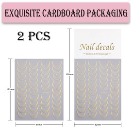 French Line Nail Art Stickers 3D Self-Adhesive Exquisite Gold and Silver Metallic Designs Nail Decals Irregular Nail Supplies for Women and Girls DIY Nail Art Decoration - 2 Sheets