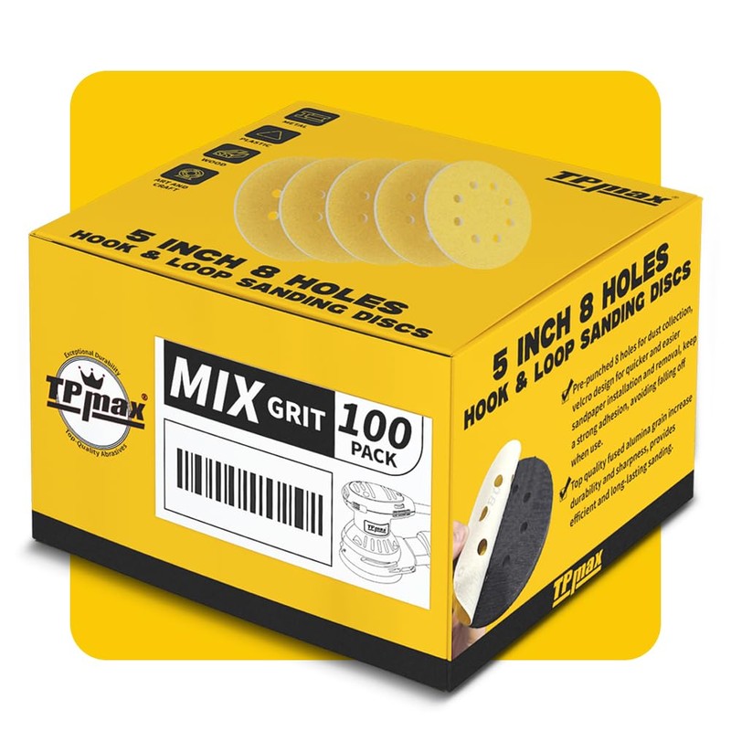 100PCS 125mm 8 Hole Sanding Discs Sandpaper Mixed Grits -