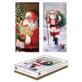 Tallon Festive Wonderland XCA0215 Luxury Slim Christmas Xmas Cards, Box of 12, Traditional Santas