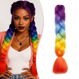 SEGO Pro Braiding Hair Extensions 24 Inch Synthetic Jumbo Box Braid Hair for Crochet Twist Braids for Women Pack of 1 (Purple to Blue to Yellow to Orange)