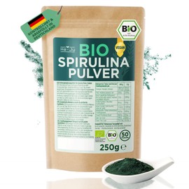 He-Ju Organic Spirulina Powder 250 g - Vegan, Laboratory Tested, Organic Quality, No Additives, Ideal for Smoothies & Shakes