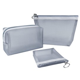 Aosbos 3 bolsas de maquillaje de malla, bolsa de cosméticos con cierre, bolsa de viaje de malla, bolsa de viaje organizadora, bolsa portátil de malla, bolsa de aseo para el hogar, oficina, accesorios de viaje, 3 tamaños, gris, 3 Sizes