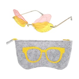 RELKLYU 1 Dragonfly Wing Glasses and 1 Glass Bag, Creative Styling Glasses, Photo Props, Accessories for Party Dressing.