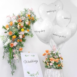 10 Pieces Wedding Heart Balloons, 18" White Heart Foil Balloons with Wedding Day Prints, Helium-Friendly for Anniversary, Engagement, Bachelorette, Bride To Be, Bridal Shower Party Decorations