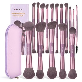 MAANGE Brochas para Maquillaje Profesional, Set de Brochas para Maquillaje de 16 Piezas de Doble Punta con Caja de Regalo y Bolsa Portátil, Brochas de Maquillaje para Base, Polvo, Corrector, Contorno, Rubor y Sombras (Púrpura)