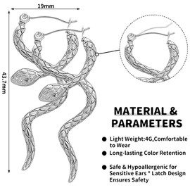 Women's Titanium Earrings - Gothic Titanium Snake Earrings Titanium Women - Hanging Design with Ring - Trendy Drop Earrings, Stainless Steel