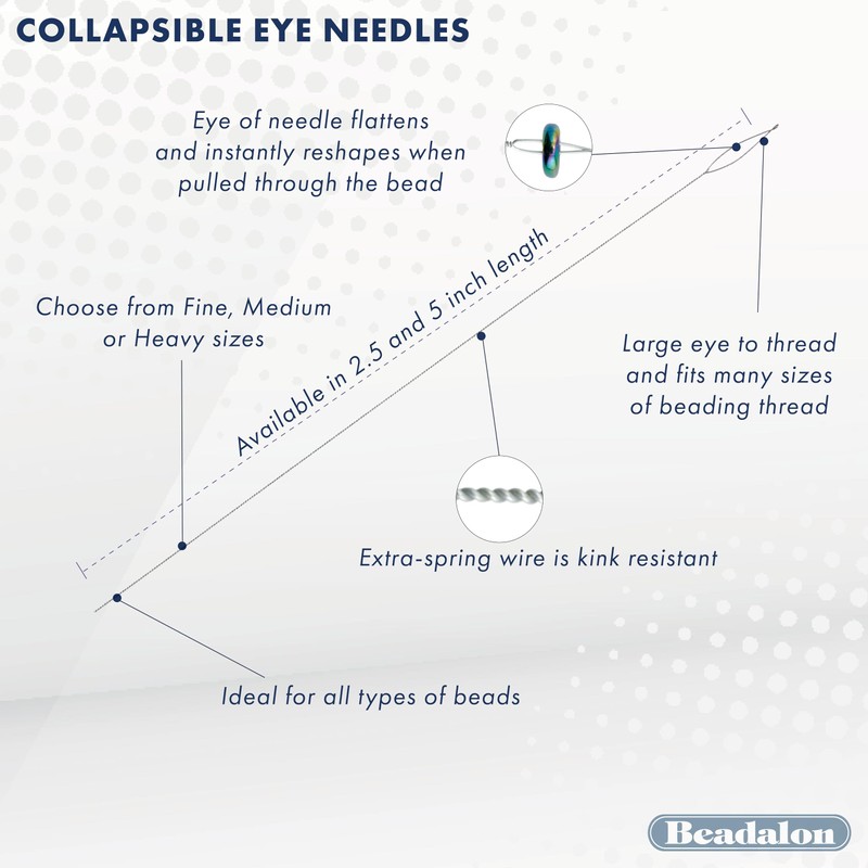 Beadalon Collapsible Eye Beading Needles, Medium 0.36 mm / .014