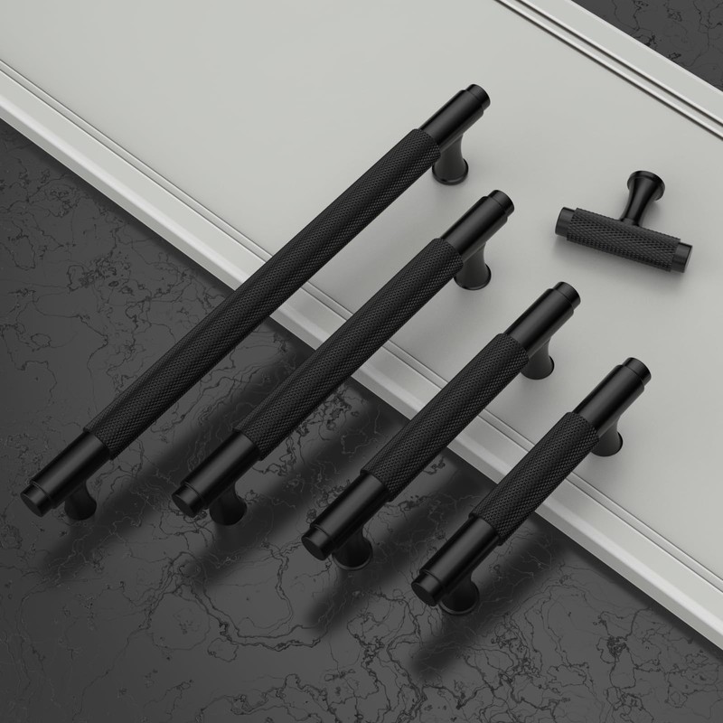 9BUILD 10 Pack Knurled Cabinet Pulls 3.75 Inch Matte Black