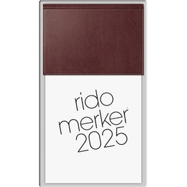 rido/idé Notebook, model Merker (2025), 1 page = 1 day, 108 × 201 mm, 736 pages, Miradur cover, dark red