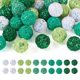 Beadthoven Glitter Resin Beads 20mm Green 30pcs Disco Balls Chunky Beads Sequin Bubblegum Balls Beads for St Patrick's Day Pens Crafts Jewelry Making