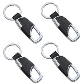 SourceTon 4 Packs Stainless Steel Key Chain with Leather, Premium Heavy Duty Car Home Office Keychain with Ring for Men and Women