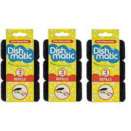 9 x Dishmatic Extra Heavy Duty Black Refill Sponges Cleaning Scourer Washing