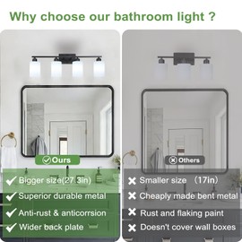 SOTTAE 4-Light Bathroom Vanity Lights, Modern Vanity Lighting with Milky White Shades, Anti-Rust Black Bathroom Light Fixtures Over Mirror, Bathroom Wall Lamp for Mirror Bathroom Living Room Cabinet