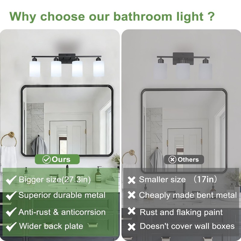 SOTTAE 4-Light Bathroom Vanity Lights, Modern Vanity Lighting with Milky