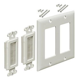 iMBAPrice 2-Gang Brushed Wall Plate - Decora Style Cable Pass Through Insert for Wires Wall Socket Plug Port/HDTV/HDMI/Home Theater Systems and More - White