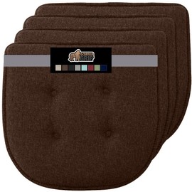 Gorilla Grip Tufted Memory Foam Chair Cushions, Set of 4 Comfortable Pads for Dining Room, Slip Resistant Backing, Washable Kitchen Table, Office Chairs, Computer Desk Seat Pad Cushion, 16x17 Brown