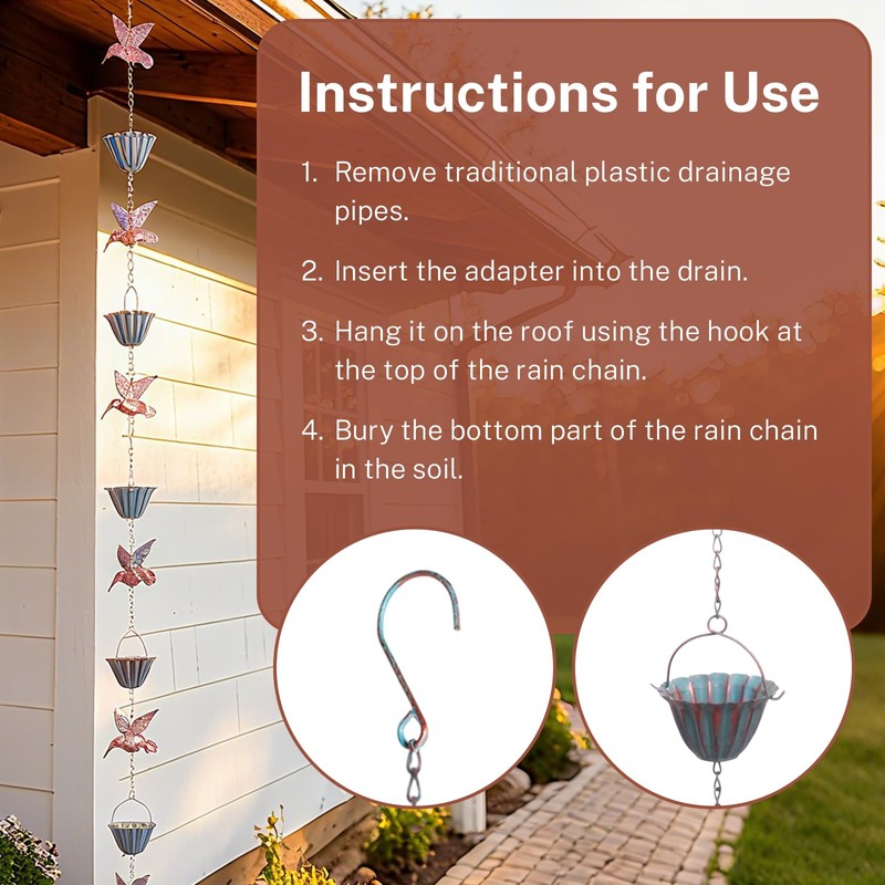 JIADEXIN Rain Chains for Gutters, 8.8 Ft Rain Chains with