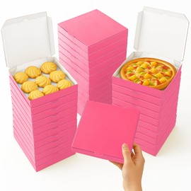 CAOXIAOXUYAO 50 Pcs Mini Pizza Boxes Mini Dessert Boxes，5.1 x 5.1 x 0.78 inches for Parties, Bakeries, and Food Delivery,Celebrations，Christmas Birthdays (Pink)