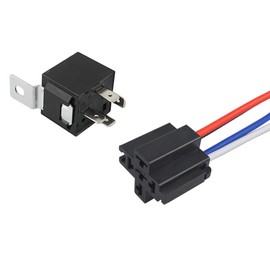QitinDasen Pack of 5 4-Pin Car Relays, 24 V 40 A SPST Car Relay with Wiring Harness Socket and 14/16 AWG Pre-Wired, for Car, Truck, Boat (Black)
