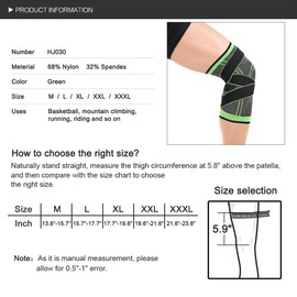 Vitoki Knee Supports for Arthritis Joint Pain 1 Pack, Knee Brace for Men & Women Knee Sleeve for Meniscus Tear ACL Running Workout Basketball Gym Green X-Large