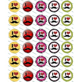 Crafting Mania LLC 30 Precut 1" I Love Moustache Bottle cap Images Set 2