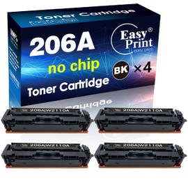 EASYPRINT (NO CHIP, 4X Black Pack) Compatible 206A Toner Cartridge Replacement for HP CF206A W2110A Used for M255dw/M255nw, MFP M282nw/M283fdw/M283fdn, Enterprise M554 Printer