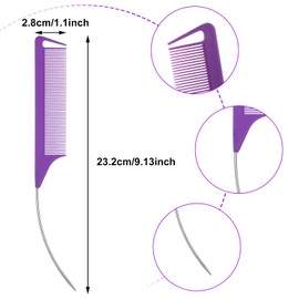 Rat Tail Comb, Mabor 3 Pcs C Curved Hair Parting Combs Styling Tools Fine Tooth Comb with Bend Steel Needle Carbon Fiber Pin Tail Combs for Women Barber