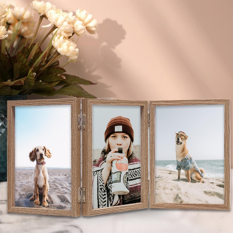 TOFOREVO 4x6 3 Picture Frame Triple Wooden Three Hinged Photo